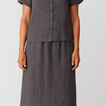 Eileen Fisher 2 Piece Set Top Shirt Blouse & Long Skirt 100% Linen Grey MEDIUM Photo 0