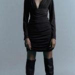 ZARA  Draped Mini Little Black Dress Ruched Long Sleeve New Tags Small Photo 0