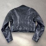 Vintage Women's Cropped Leather Biker Jacket Fits M/L First Moto Belted Black Size M Photo 3