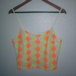 Solemio  L Crop Tank Top Harlequin Highlighter Sequins Top Photo 0