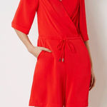 Karen Millen  Wrap Front Romper Playsuit Size 4 Red Short Sleeve Tailored Chic Photo 0