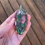 Puffy heart pendant for necklace large colorful mosaic floral silver metal Photo 4