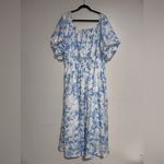 Polagram Textured Floral Print Midi Dress in Blue Size 3X Photo 3