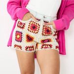 NWT Kohl's SO Juniors Crochet Granny Square High Waisted Denim Shorts Size 3 26" Red Photo 0