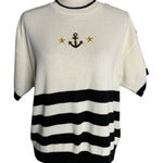 Buttons Vintage 90s Nautical Short Sleeve Sweater M White Knit Embroidered  Photo 0