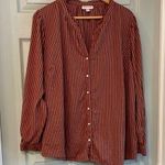 Knox Rose  Women's 2X Brown Rust Striped Pearl Snap Mandarin Collar Fall Shirt Photo 0