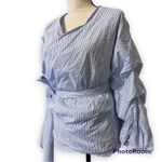 Willow & Clay  medium womens chambray striped wrap blouse ruffle sleeve v neck Photo 1