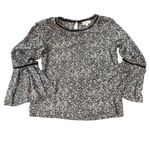 Loft NWT size small mini floral print black white 3/4 sleeve bell sleeve blouse Photo 3