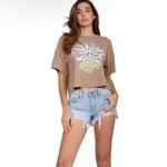 Free People  Brown Green Peace Love Floral Daydreamer Graphic Boxy Crop Top Sz S Photo 43