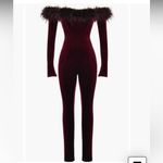 House Of CB Salima Feather Trim Off The Shoulder Long Sleeve Velvet Jumpsuit Photo 5