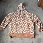 PINK - Victoria's Secret Pink VS Brown/White Animal Print V-Neck Sherpa Pullover Hoodie SIZE L Photo 0