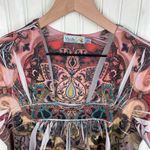 Unity World Wear Red Printed Stretchy Top Square Neck Short Sleeve Size XL Fairy Photo 4