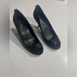 Calvin Klein  Heels Women Size 7 Black Peep Toe Textured‎ Leather Faux Snake Skin Photo 2