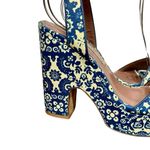 Tabitha Simmons Calla Blue & Ecru Floral Printed Leather Platform Heels Sandals Size 8 Photo 6