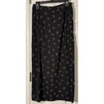 Norton Mcnaughton  Black Midi Skirt With Tan Leaf Pattern, Elastic Waist, Slit XL Photo 1
