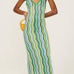 Simon Miller Comet Green Wavy Striped Metallic Knit Sleeveless Midi Dress Sz XL Photo 0