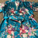 Teal Blue Floral Pink Purple White Satin Robe Size Small Photo 1
