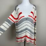 Wooden Ships  Sweater Women M L Striped Long Sleeve Knit V-Neck Mohair Wool Blend Photo 1