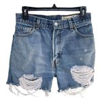 Levi's Levi’s SZ 28 High-Rise 505 Jean Shorts Zip-Fly Distressed Frayed Hems Blue Photo 0