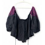 Free People  | S |  Peasant Top Blouse OFF SHOULDER Embroidered LONG SLEEVE TOP Photo 3