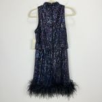 Eliza J Sequined Feather Hem Mini Dress Party Glam Mockneck Sleeveless US 6 NWT Photo 5