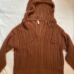 Wishlist Women's V-Neck Hooded Sweater in Warm Rusty Brown Size Large Photo 3