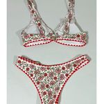 White Red Floral Bikini Top Bottoms Swimwear Set Size S 🤍♥️✨ Photo 3