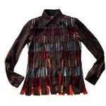 Vintage Fantazia Faux Suede Weaved Shredded Button Down Shirt Brown/Multi, Sz S Photo 7