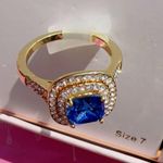 Olive + ivy ring size 7 gold tone blue diamond silver diamonds paved new in box Photo 1