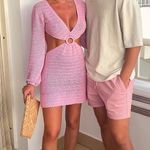 Beginning Boutique Pink Long Sleeve Crochet Dress Photo 2