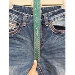 BLACK Med Wash‎ Bootcut Flex Denim Jeans Pocket Stitching Embroidered Size 28x30 Blue Photo 2