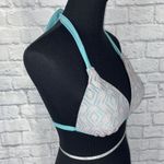 Hula Honey cut out halter tie bikini top light blue/grey w/shimmer sz L Photo 4