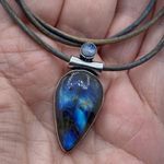 Blue Flash Labradorite Rainbow Moonstone Sterling Silver Pendant Necklace Photo 1