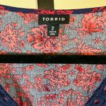 Torrid Boho Peasant Blouse 2X Blue Red Floral Crochet Trim Flowy Romantic Photo 4