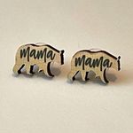Mama bear wood earrings wooden mother mom stud studs new gift Photo 0