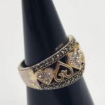LA Jewelry Silver Tone & Gold Tone CZ & Marcasite Hearts Ring (6.75) Photo 2