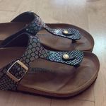 Birkenstock  Gizeh Metallic Crocodile Print Sandals | Women’s Size 41 Photo 2