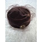 Vintage 1950s Betmar Brown Velvet Pillbox Hat with Veil & Jewel Accent Photo 1