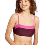 Kona Sol Burgundy Pink Colorblock Square Neck Bandeau Swim Top Size Medium NWT Photo 0