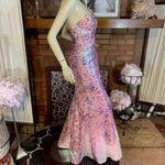 Jovani  STYLE 3784 PINK W/MULTI-COLOR SEQUINS STRAPLESS MERMAID STYLE DRESS (4) Photo 6