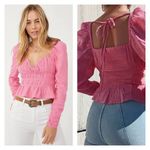 Free People NWT  Chloe Puff Sleeve Ruffle Hem Blouse M Pink Photo 1