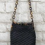Vintage CHRISTIAN LIVINGSTON Black Crochet Tortoise Chain Clutch Shoulder Bag Photo 4