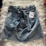 Free People East of Eden Belted Denim Frayed Mini Skirt Mid Indigo Blue Photo 3