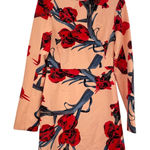 Topshop  Orange Red Floral Long Sleeve Mini Dress Womens 6 Shift Classic Casual Photo 0