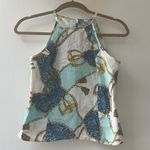 Vintage Liquid | Halter Blouse Top Chain White Blue Gold Small Size 6 Photo 0