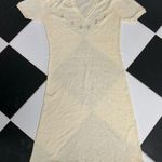 Vintage 70s Miss Joni of California Pastel Yellow Floral Appliqué Knit Dress szL Size L Photo 0