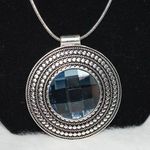 NWT Scroll & Dot Dazzling Blue Crystal Silver Tone Snake Chain Pendant Necklace Photo 1