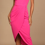 Lulus NWT  So Flirty Hot Pink One-Shoulder Cutout Asymmetrical Dress Cocktail XL Photo 0