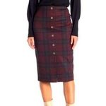 Sanctuary Black Red Plaid Midi Pull On Stretch Pencil Skirt Women’s Size Small Photo 0