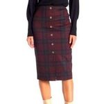 Sanctuary  Black Red Plaid Midi Pull On Stretch Pencil Skirt Women’s Size Small Photo 0